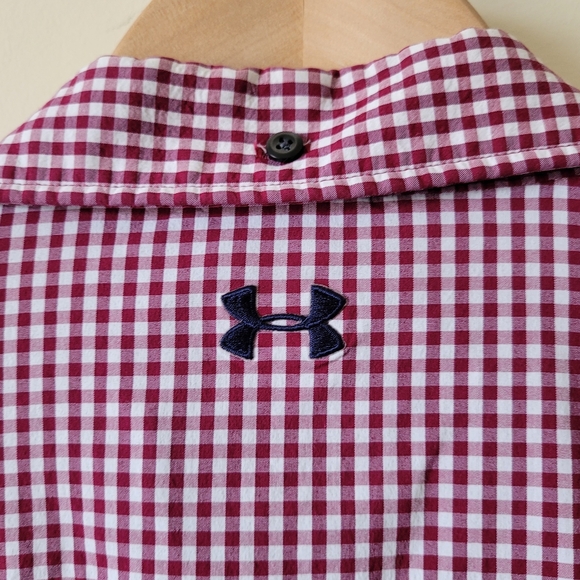 Under Armour Fitted Maroon/Navy lining plaid long sleeve button down shirt sz L - Picture 6 of 6